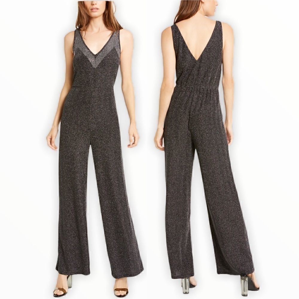 Bar III Studded Metallic Sleeveless Jumpsuit